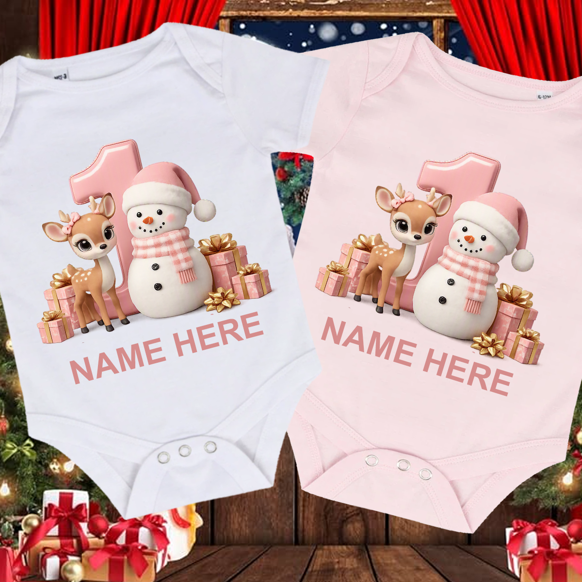 First Christmas Snowman & Reindeer Baby Grow