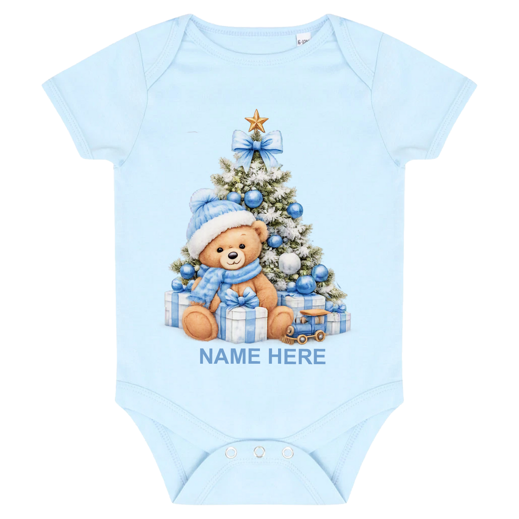 First Christmas Teddy & Train Baby Grow
