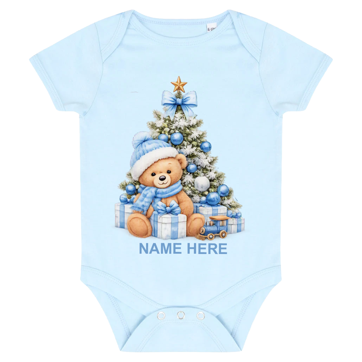 First Christmas Teddy & Train Baby Grow