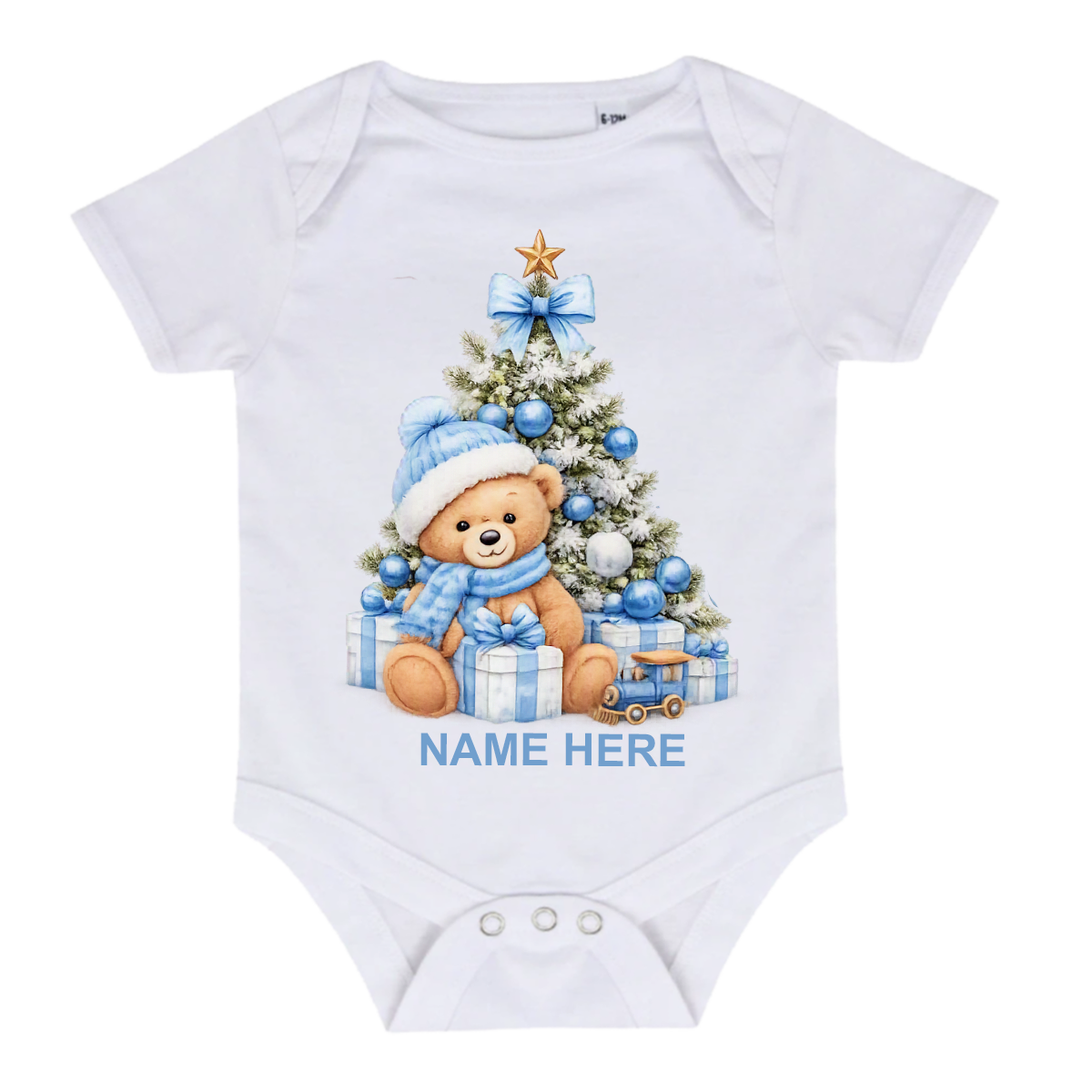 First Christmas Teddy & Train Baby Grow