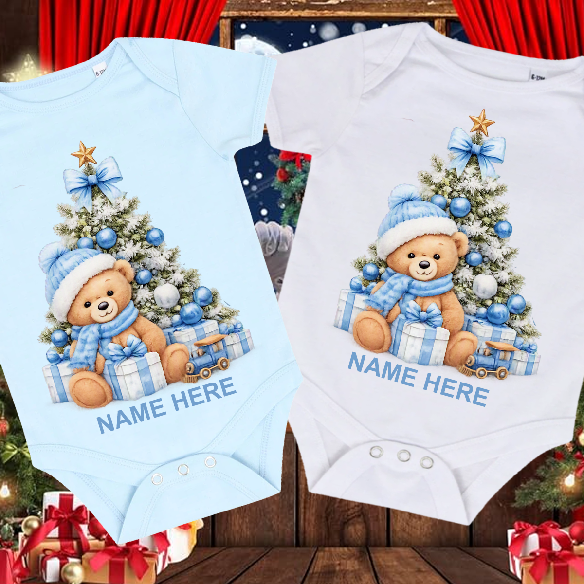 First Christmas Teddy & Train Baby Grow