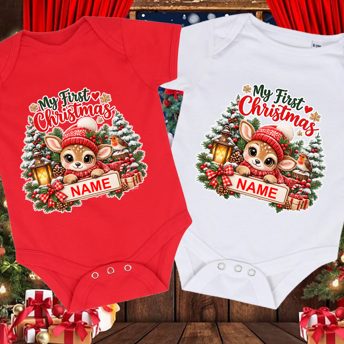 Festive Baby Deer Baby grow