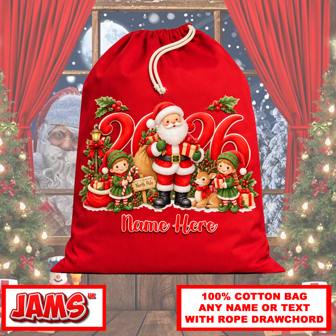 Santa 2026 Bag – Rope Drawstring