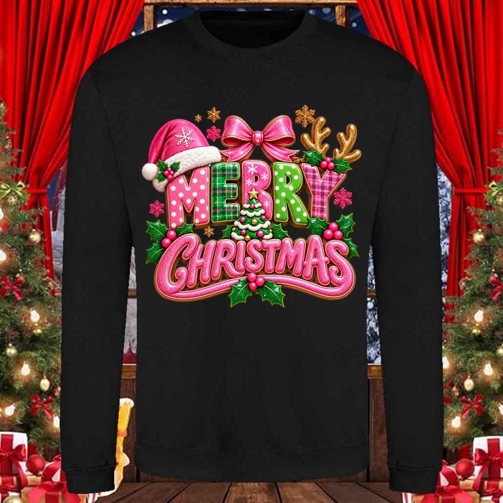 Merry Christmas Pink Antlers Sweatshirt