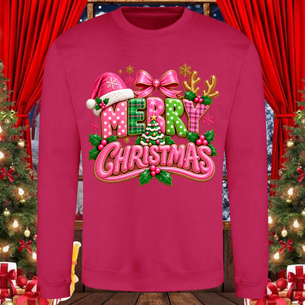 Merry Christmas Pink Antlers Sweatshirt