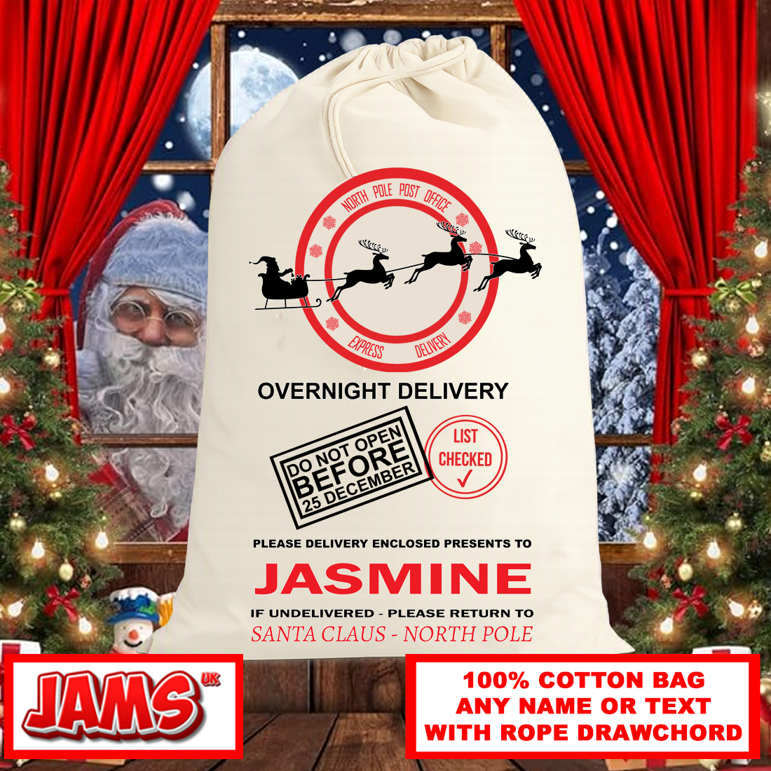 Personalised Santa Delivery Bag – Rope Drawstring